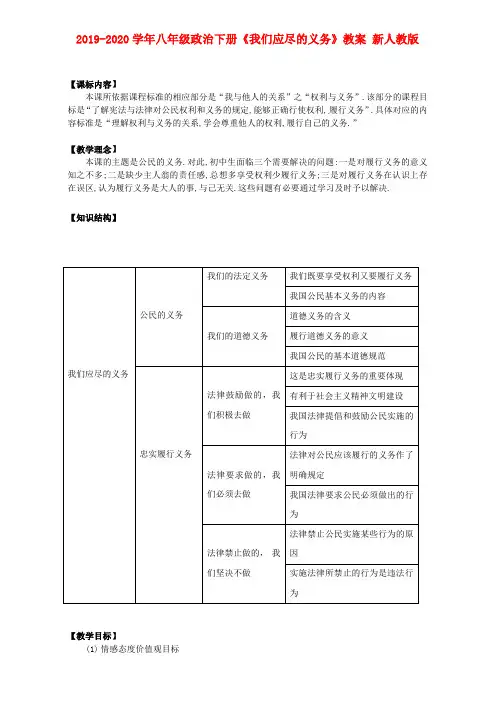 2019-2020学年八年级政治下册《我们应尽的义务》教案 新人教版.doc