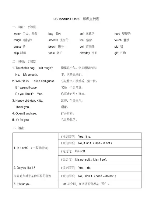 上海牛津英语二年级第二学期2BModule1Unit2知识点梳理