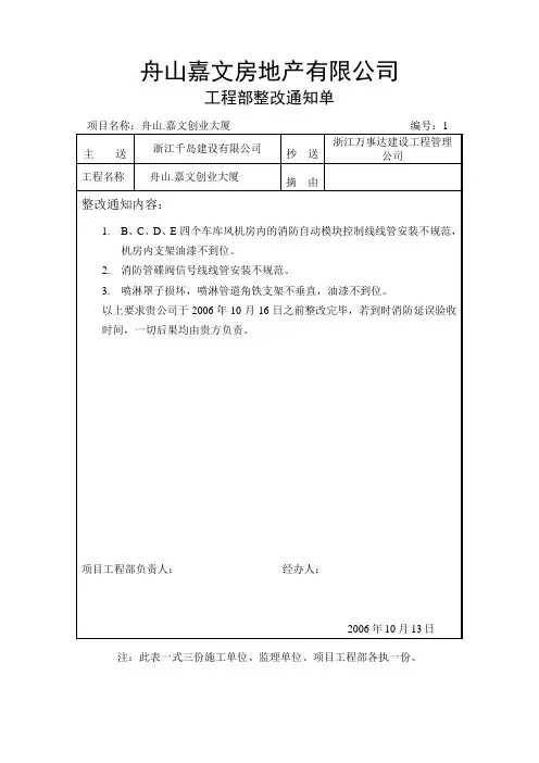 工程部整改通知单
