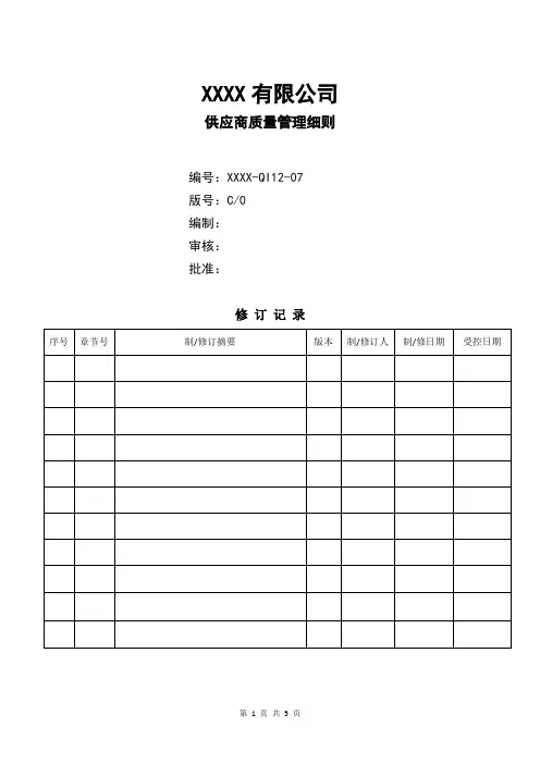 供应商质量管理细则