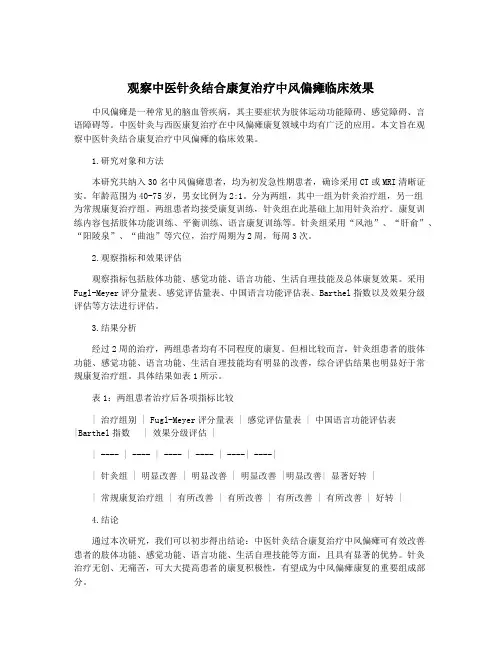 观察中医针灸结合康复治疗中风偏瘫临床效果
