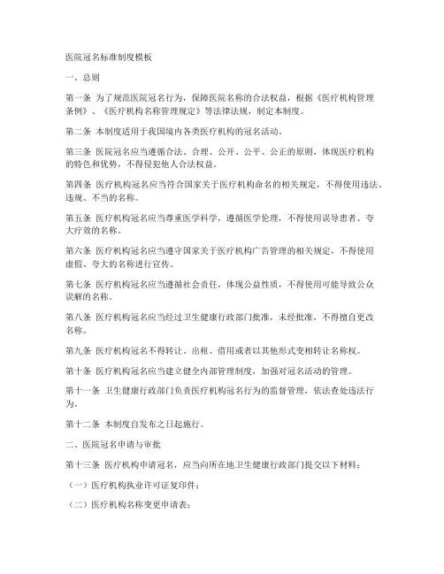 医院冠名标准制度模板