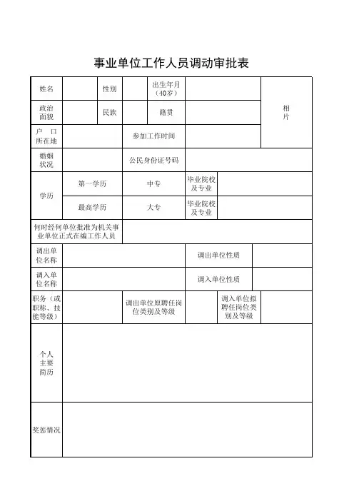 事业单位工作人员调动审批表