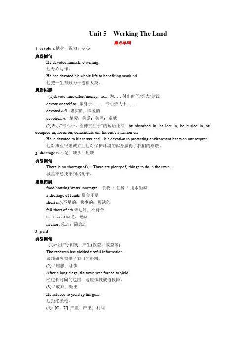 新教材人教版英语选择性必修第一册Unit 5 Working The Land重点单词短语句式详解