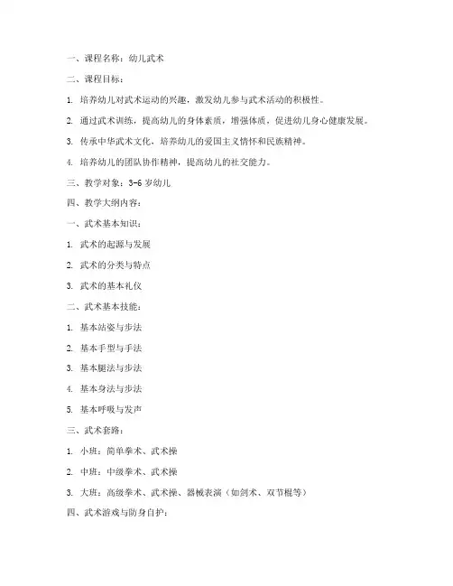 幼儿武术教学大纲模板
