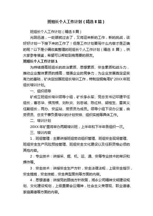 班组长个人工作计划（精选8篇）