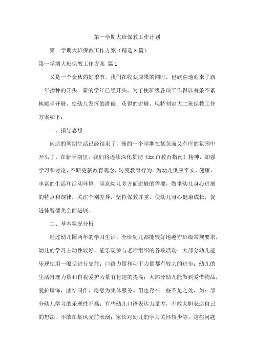 第一学期大班保教工作计划