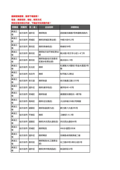 新版黑龙江省哈尔滨市德邦企业公司商家户名录单联系方式地址大全70家