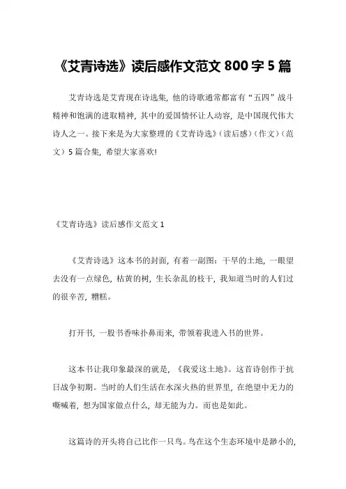 《艾青诗选》读后感作文范文800字5篇