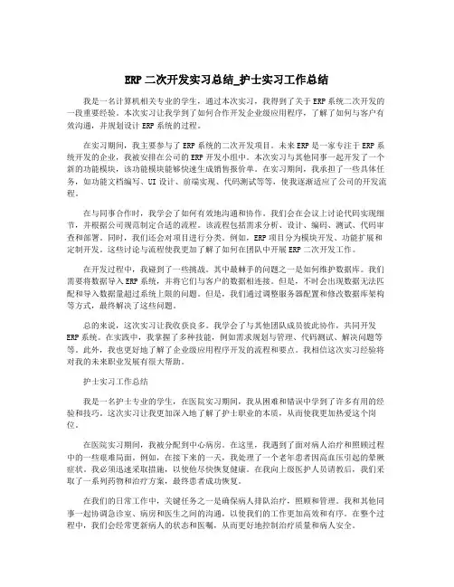 ERP二次开发实习总结_护士实习工作总结