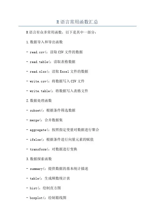 R语言常用函数汇总