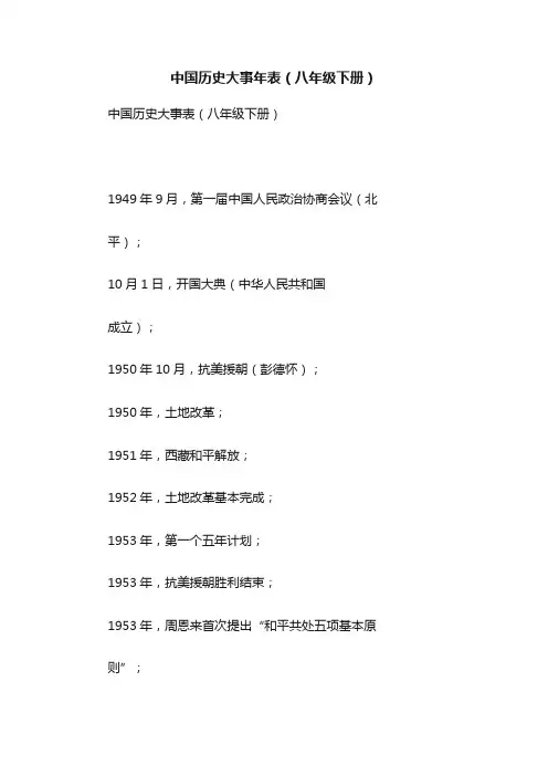 中国历史大事年表（八年级下册）