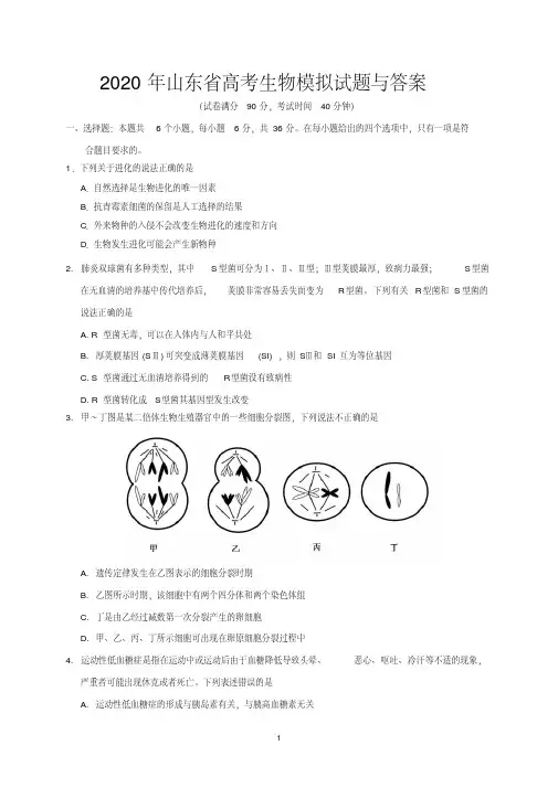 2020年山东省高考生物模拟试题与答案