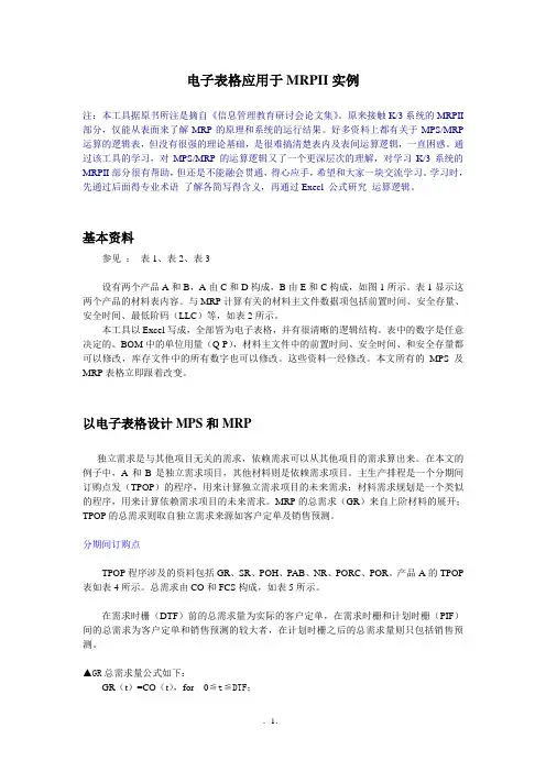 电子表格应用于mrpii实例