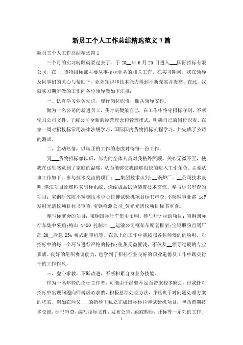 新员工个人工作总结精选范文7篇