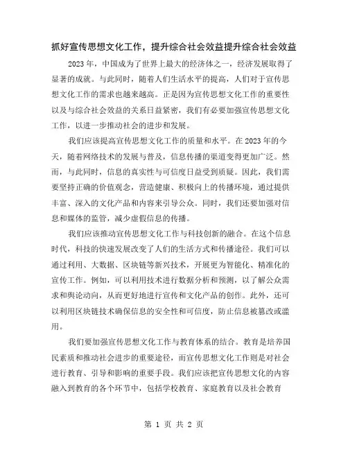 抓好宣传思想文化工作,提升综合社会效益