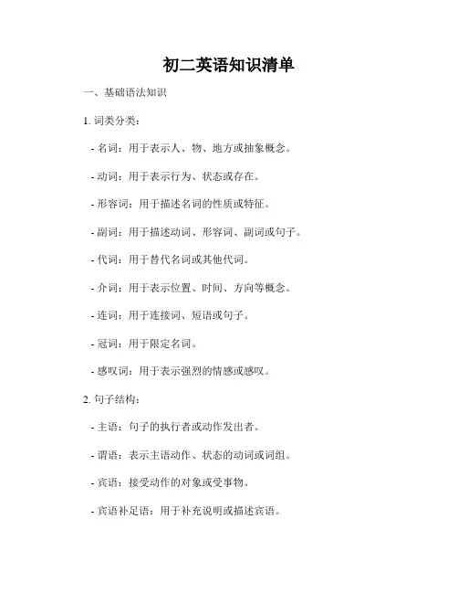初二英语知识清单