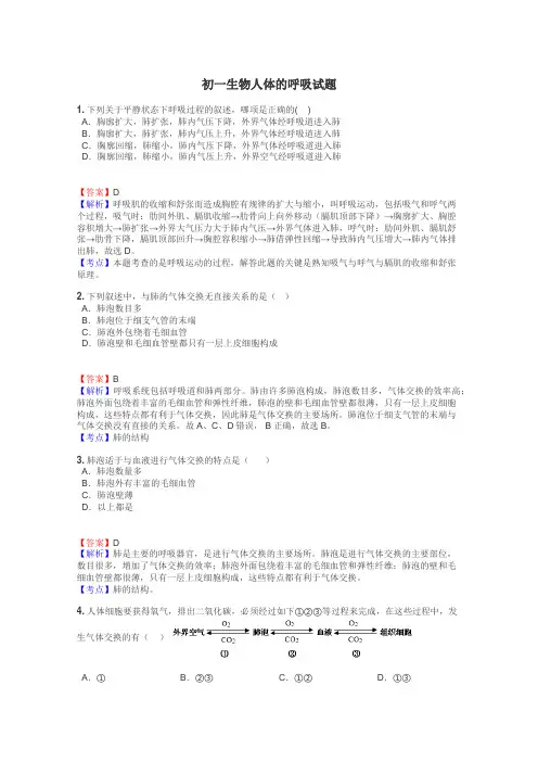 初一生物人体的呼吸试题
