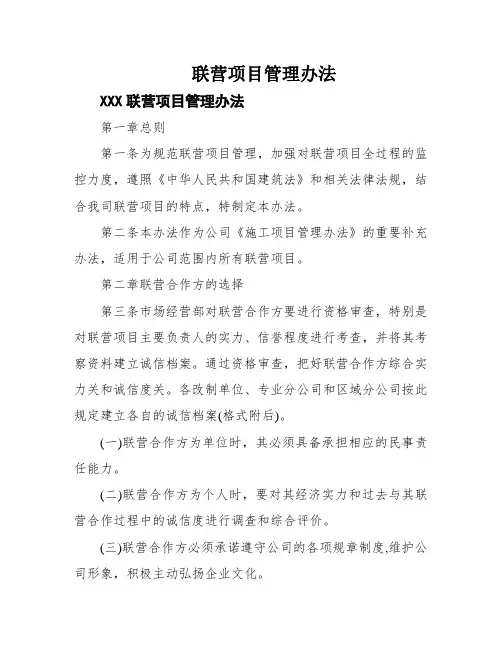 联营项目管理办法