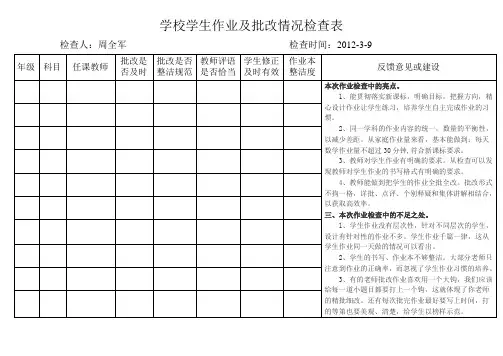 上海市学校学生作业及批改情况检查表