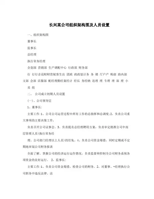 长兴某公司组织架构图及人员设置
