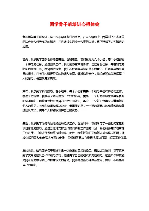 团学骨干班培训心得体会