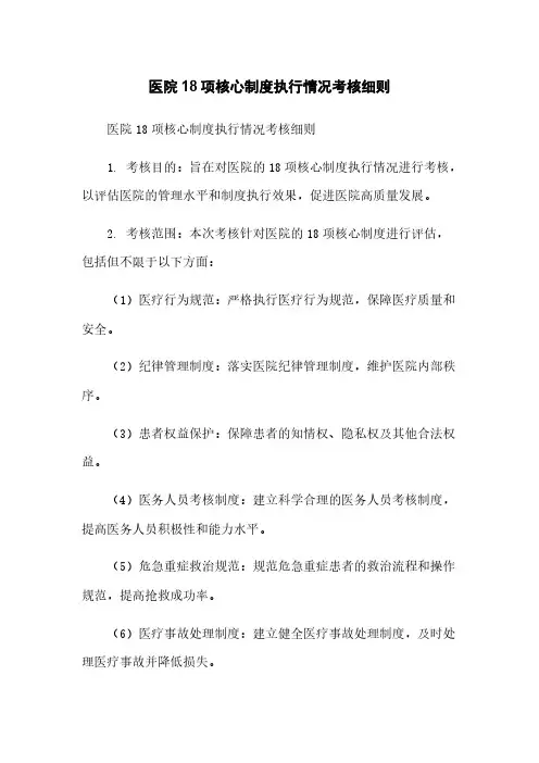 医院18项核心制度执行情况考核细则