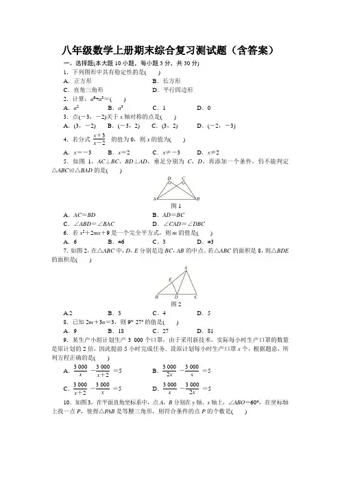 人教版八年级数学上册期末综合复习测试题(含答案)
