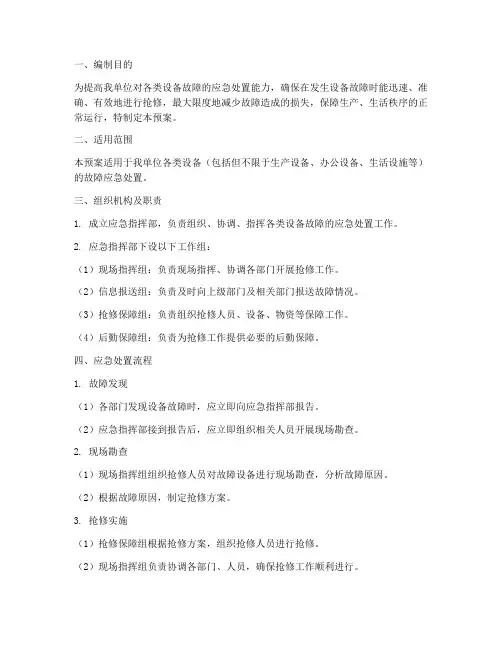 各类设备故障应急预案