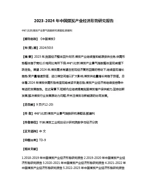 2023-2024年中国煤炭产业经济形势研究报告