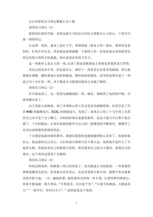 最新会计电算化实习周记模板汇总十篇