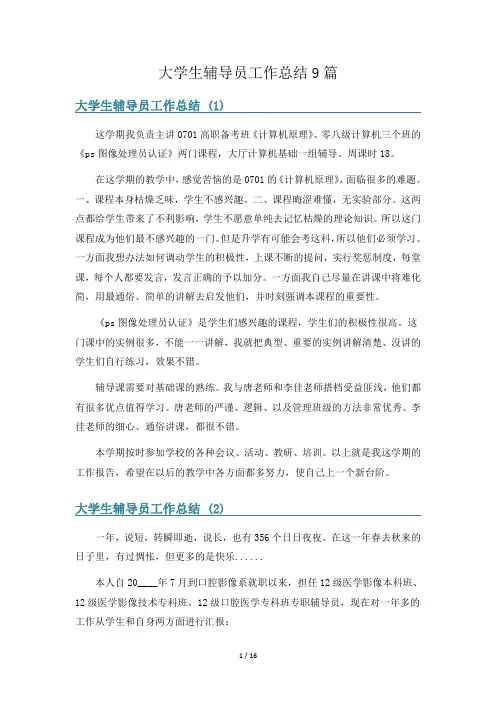 大学生辅导员工作总结9篇
