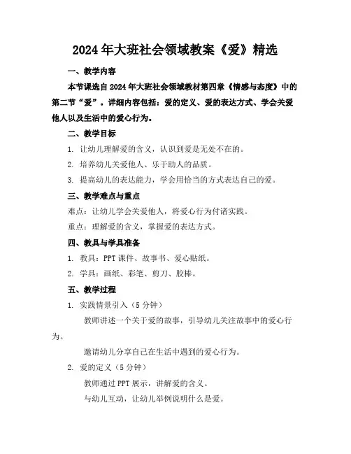 2024年大班社会领域教案《爱》精选
