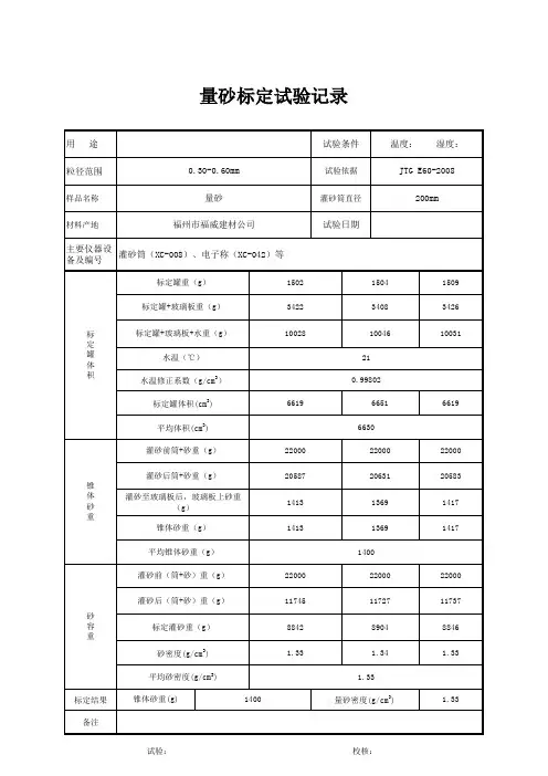量砂标定,自动计算