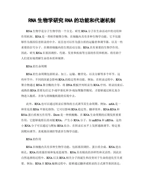 RNA生物学研究RNA的功能和代谢机制
