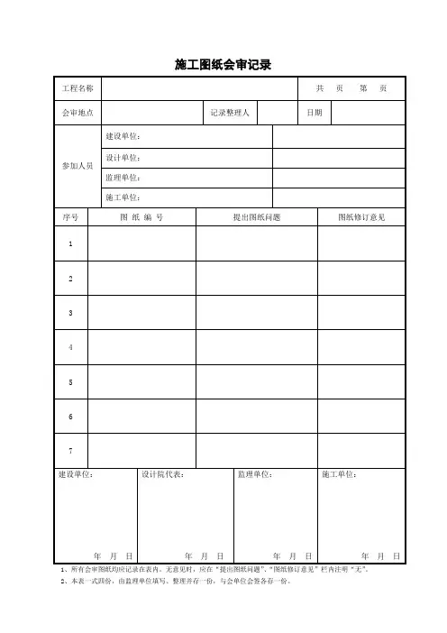 图纸会审记录表格