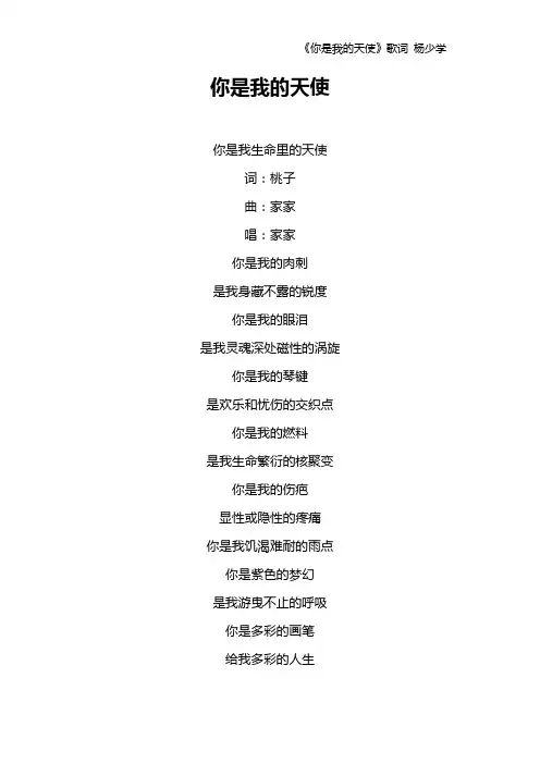 《你是我的天使》歌词 杨少学