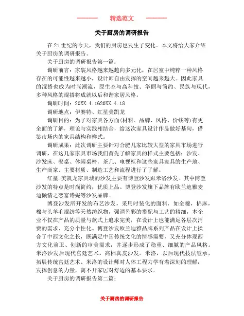关于厨房的调研报告