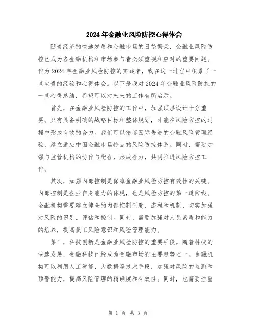 2024年金融业风险防控心得体会