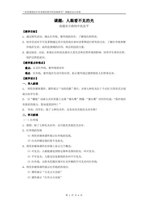 《人眼看不见的光》示范课教案