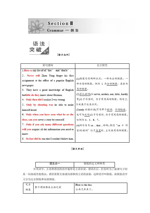 高二英语人教版必修五讲义UNIT4SECTIONⅢGRAMMAR—倒装