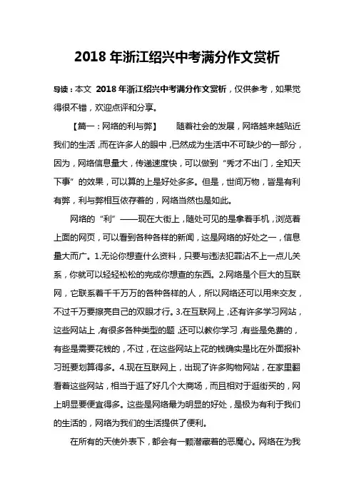 2018年浙江绍兴中考满分作文赏析