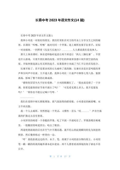 长春中考2023年语文作文(14篇)
