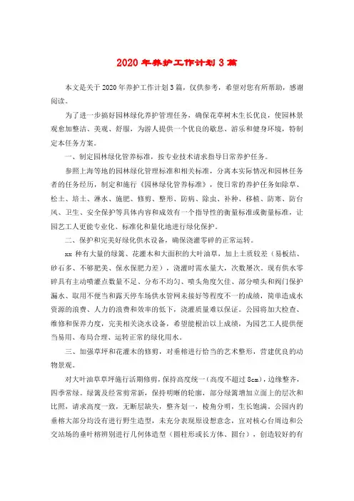 2020年养护工作计划3篇