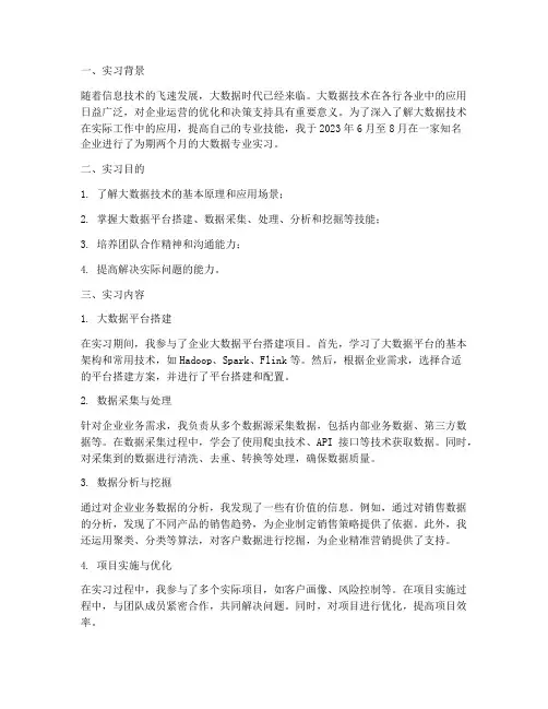 大数据专业实习报告题目