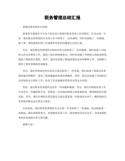 税务管理总结汇报
