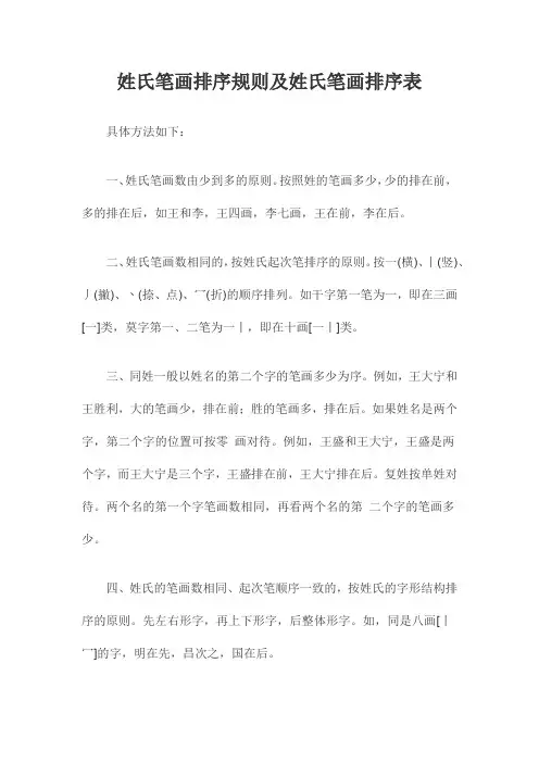姓氏笔画排序规则及姓氏笔画排序表