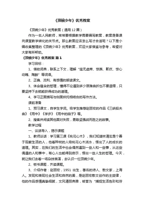 《顶碗少年》优秀教案（通用12篇）