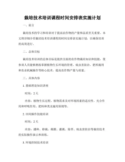 栽培技术培训课程时间安排表实施计划