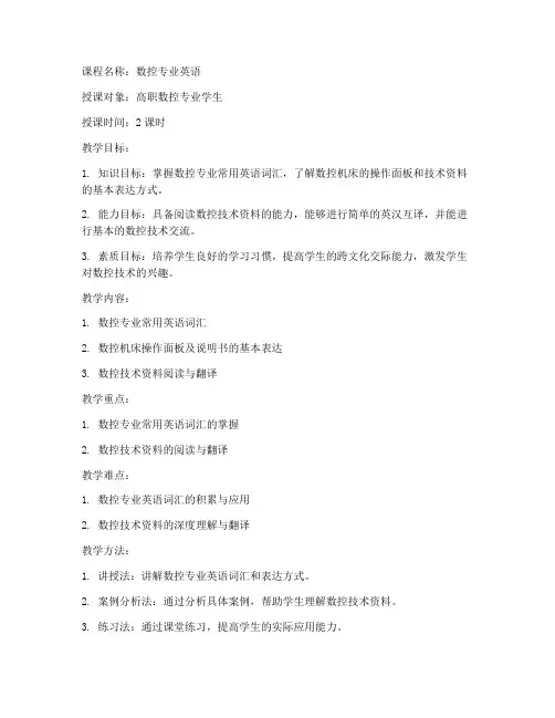 专业英语备课教案模板范文